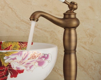 Faucet bathroom retro fitting brass antique look I colonial style noble bathroom, copper look I single lever mixer, washbasin mixer tap