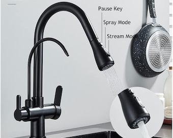 Küchenarmaturen Wasserhahn Schwarz Messing I ausziehbarer Heiß-/Kaltwasser Küchenmischer I 360grad schwenkbare Hochbogen-Mischbatterie Küche