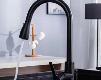 Wasserhahn herausziehbar schwarz | Premium Armatur | Edelstahl Wasserhahn Küche | 360 Schwenkbereich - Kitchen Faucet black