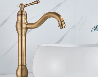 Gold Wasserhahn Messing Gold Rustikal I Waschbecken Küche Bad I Einhandmischer heiß und kalt Wasserhahn I Faucet Kitchen, edles Design