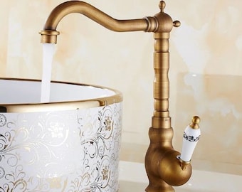 Gold Copper Faucet Brass Large I Sink Kitchen Bathroom I Single Lever Mixer Hot and Cold Faucet I Faucet Kitchen