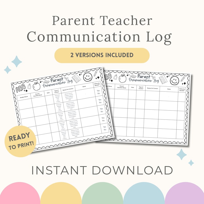 Parent Communication Log | Teacher Contact Log | Printable PDF | Parent ...