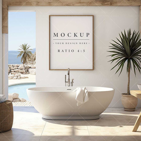 Bathroom Mockup, Coastal Frame Mockup, Mediterranean Luxury interior Mockup, Picture Frame Mockup, White Modern Interior, Picture Mockup