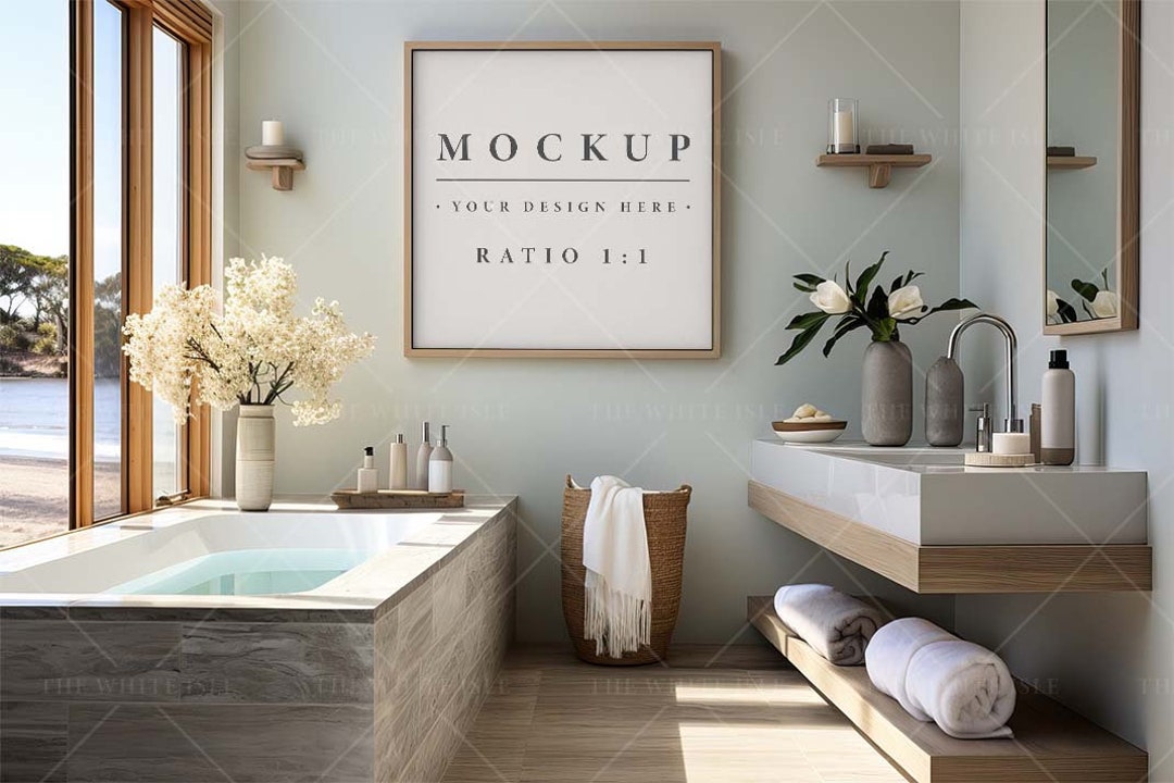 Coastal Bathroom Mockup, Wall Art Mockup, Beach House Mockup, Picture ...