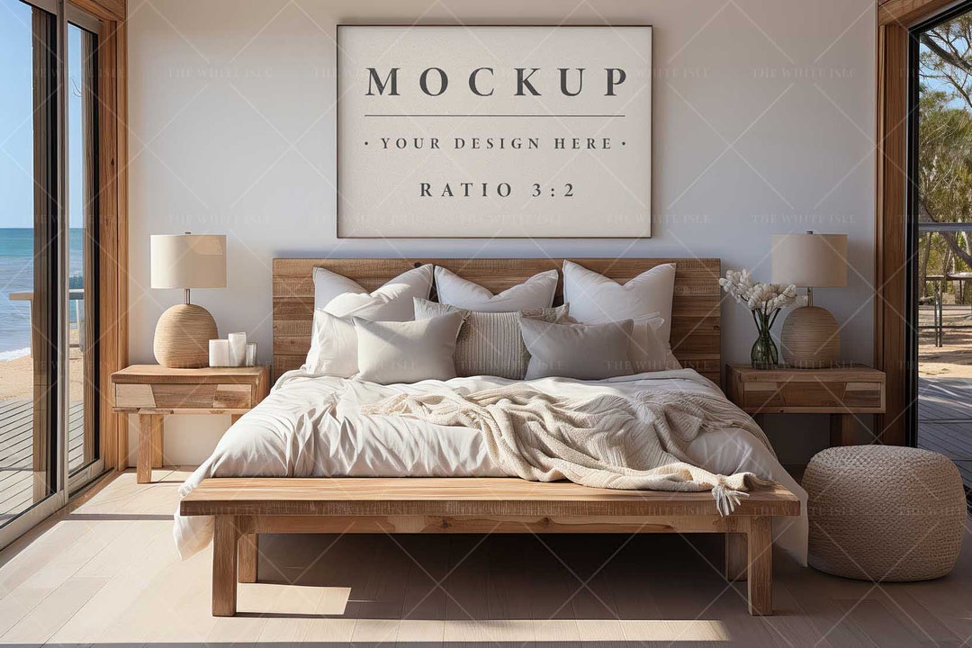 Coastal Bedroom Mockup, Wall Art Mockup, Modern House Mockup, Natural