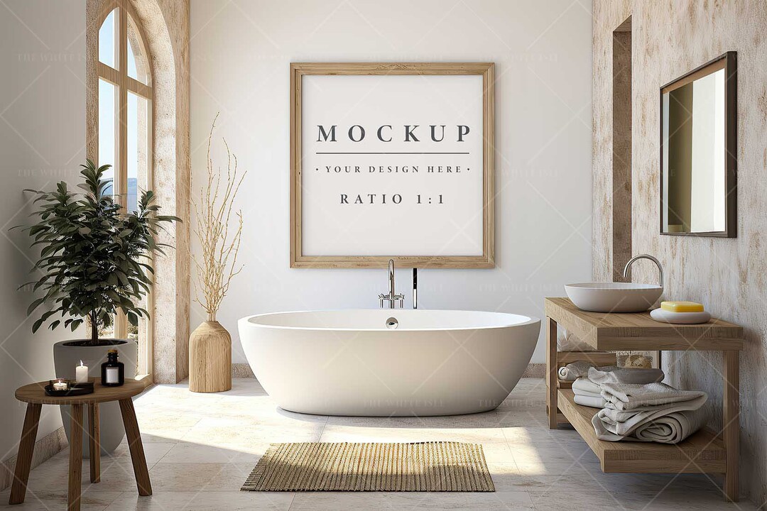 Coastal Bathroom Mockup, Wall Art Mockup, Beach House Mockup, Picture ...