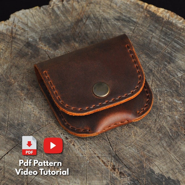 Leather Coin Pouch - Video Tutorial - Simple Leather Coin Purse Pdf Pattern - A4 - Leather Working Coin Holder Pattern - Leather Pattern Pdf