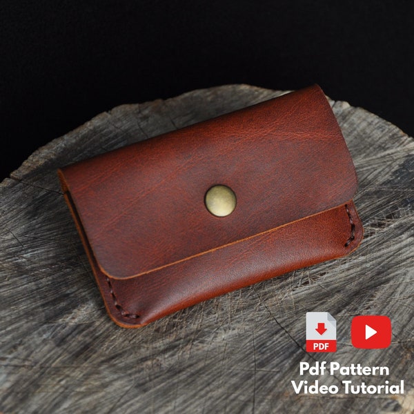 Leather Snap Wallet Card Holder Pattern - Video Tutorial - Pdf Pattern - Simple Card Holder - Downloadable Pattern - Leather Pattern Pdf