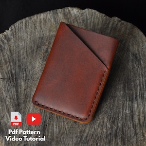 Padrão de porta-cartões de couro com três compartimentos - Tutorial em vídeo - Padrão em PDF - Padrão para download em tamanho A4 - Padrão de couro em PDF