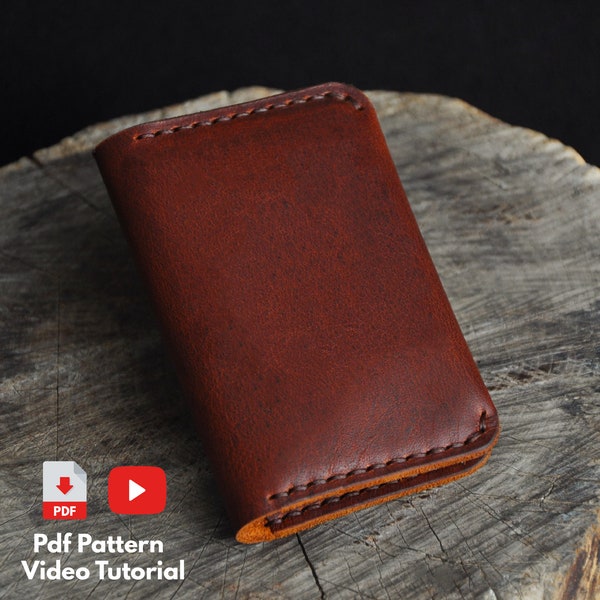 Simple Leather Card Wallet Pattern - Video Tutorial - Pdf Pattern - Card Holder -  Downloadable Pattern in A4 Size - Leather Pattern Pdf