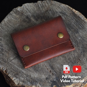 Patrón de billetera de cuero simple - Billetera con solapa - Videotutorial - Patrón en PDF - Artesanía en cuero - Trabajos en cuero - Tamaño A4 - Patrón de cuero en PDF