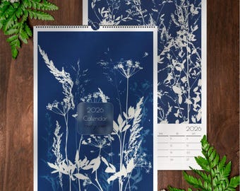 2026 Cyanotype Botanical Wall Calendar: Minimalist Nature Art, 11x16.5