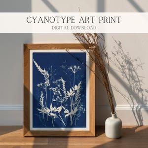 Impresión cianotipia de flores silvestres azules / Arte botánico vintage (descarga digital)