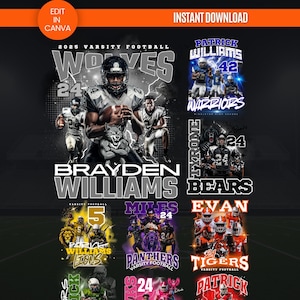 10 Editable Football T-Shirt Templates: Custom Bootleg Football Mascot Shirt Design, Homecoming and School, Canva, PNG, Sublimation, DTF