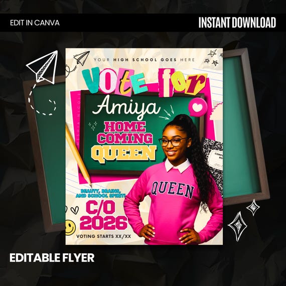 Homecoming Queen Flyer, HOCO Template, Vote for Me, Homecoming Campaign Flyer, Queen Pink Election Flyer