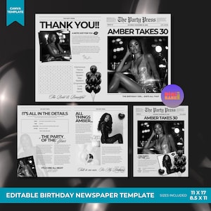 Geburtstag Zeitungsvorlage, bearbeitbarer Geburtstagsparty Reiseplan, Canva Zeitung Vorlage, Zeitung Großdruck Geburtstagseinladung