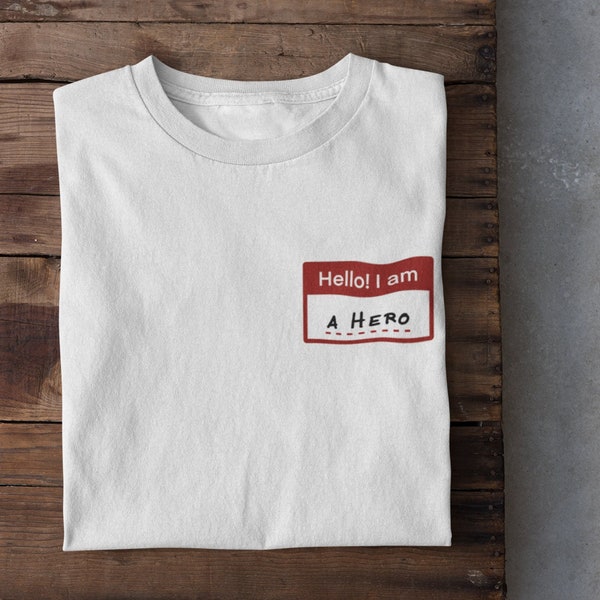 Hello! I am Hero Unisex Softstyle T-Shirt, Name Tag Hero T-Shirt, Hero T-Shirt, Hello Hero T-Shirt, Chest Print T-Shirt