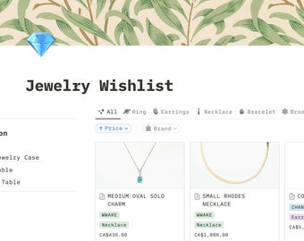 Notion Template for Jewelry Wishlist | Digital Jewelry Organization | Notion Dashboard| Notion Shopping Planner | Easy to Use