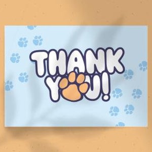 Blue Dog Birthday Thank You Cards (Instant Download)