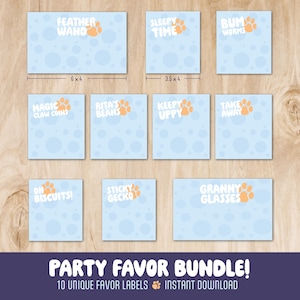 Blue Dog Party Favor Labels: 10 Unique Designs (Instant Download)
