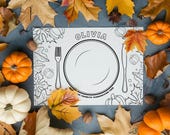 Personalized Thanksgiving Coloring Placemat for Kids | Personalized Thanksgiving Activity | Thanksgiving Placemat