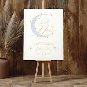 Über dem Mond-Babyparty-Willkommens-Schild | Babyparty Zeichen | Personalisiertes Namensschild
