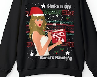 Pull de Noël moche Taylor Swift Shake It Off, le père Noël regarde le sweat-shirt unisexe