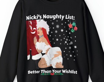 Sweat Nicki Minaj, Liste des coquines de Nicki, Mieux que votre liste d'envies, Pull de Noël moche et rigolo, Sweats urbains, Pull de vacances de Noël
