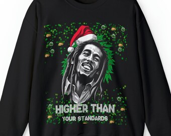 Sweat-shirt Bob Marley, supérieur à vos normes, pull de Noël laid et drôle, sueurs de Noël urbaines, pull Crewneck de Noël, cadeau