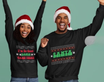 Babbo Natale, coppie abbinate a brutto maglione natalizio, VENDUTO SEPARATAMENTE, felpe natalizie, girocollo per le vacanze di Natale, regalo, divertente