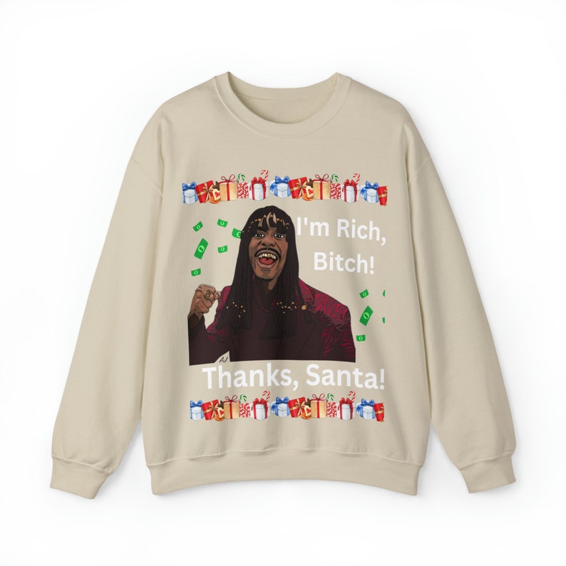 Dave Chappell Sweatshirt, Im Rich Bitch, Thanks Santa, Ugly Funny Christmas Sweater, Urban Christmas Sweats, Xmas Holiday Crewneck Sweater image 6
