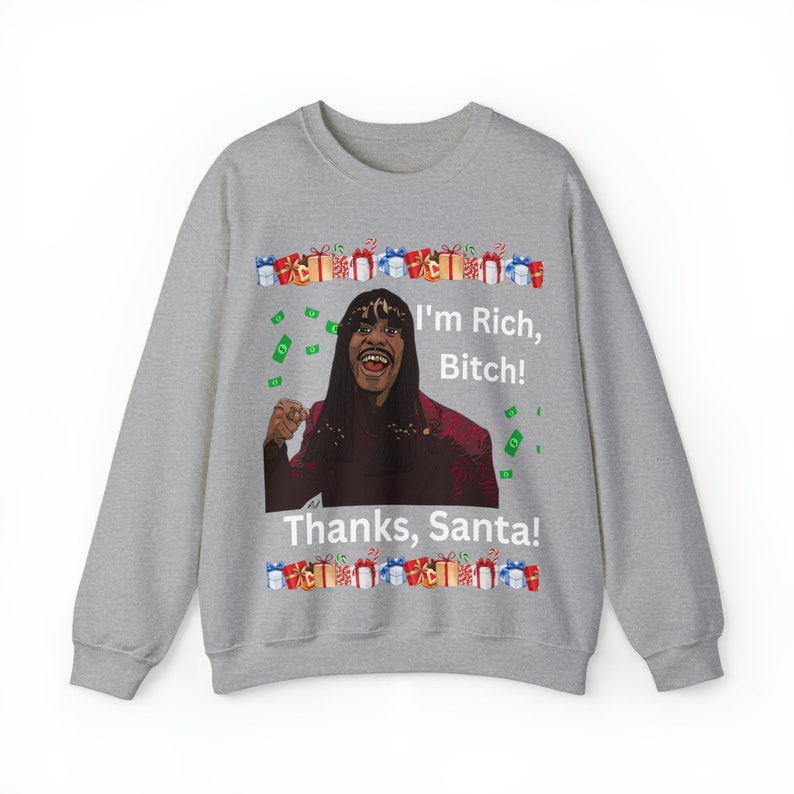 Dave Chappell Sweatshirt, Im Rich Bitch, Thanks Santa, Ugly Funny Christmas Sweater, Urban Christmas Sweats, Xmas Holiday Crewneck Sweater image 7