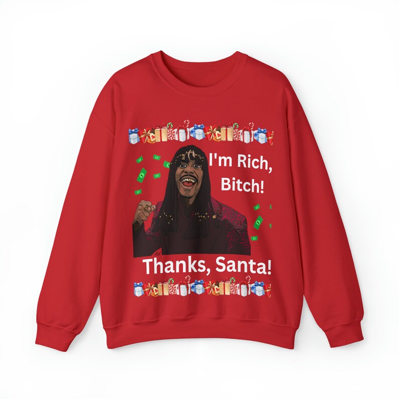 Dave Chappell Sweatshirt, Im Rich Bitch, Thanks Santa, Ugly Funny Christmas Sweater, Urban Christmas Sweats, Xmas Holiday Crewneck Sweater image 5