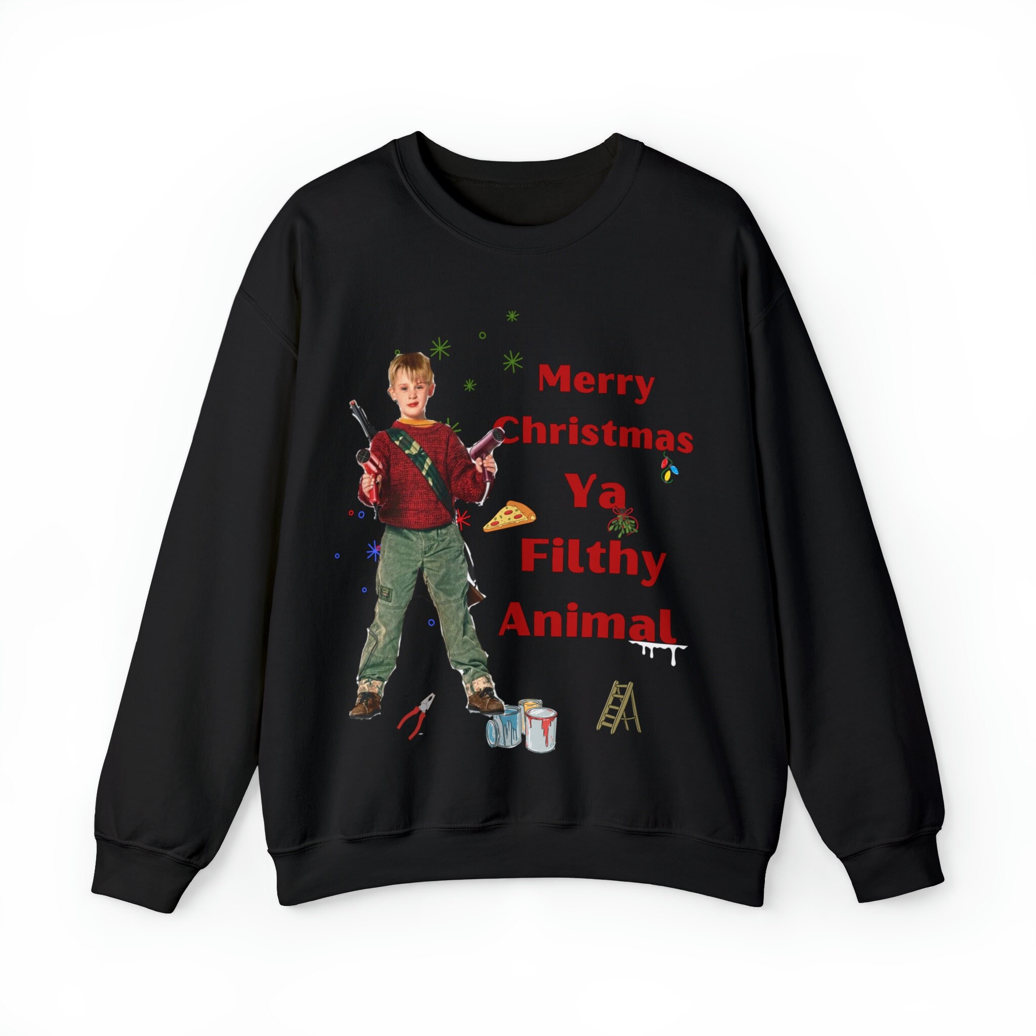 Home Alone, Merry Christmas Ya Fli*** Animal, Ugly Funny Christmas Sweater, Urban Christmas Sweats, Xmas Holiday Crewneck Sweater, Unisex
