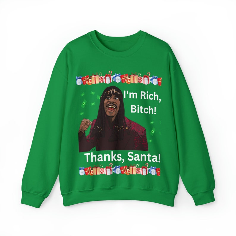 Dave Chappell Sweatshirt, Im Rich Bitch, Thanks Santa, Ugly Funny Christmas Sweater, Urban Christmas Sweats, Xmas Holiday Crewneck Sweater image 4