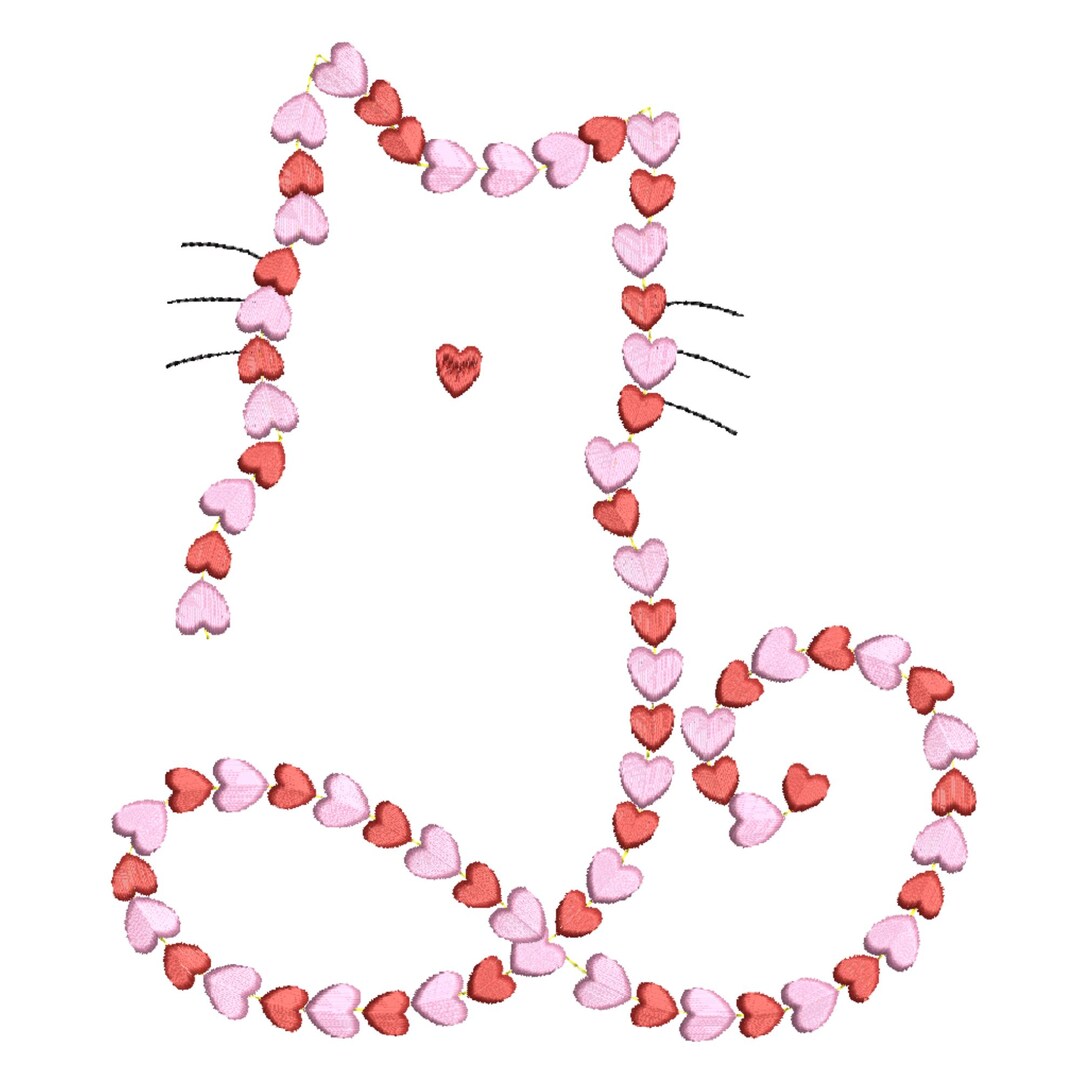 Cat With Hearts Embroidery Design, Mini Heart Shape, Love, Valentines ...