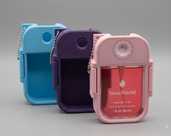 Touchland Hand Sanitizer Holder | 3D Printed Protective Case with Keychain | Power Mist Cover | Backpack Bag Charm Accessory