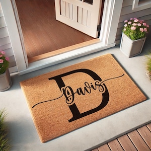 Capacho personalizado com nome de monograma - Capacho de boas-vindas personalizado - Presente de inauguração de casa - Presentes de casamento - Presente de chá de panela - Capacho personalizado