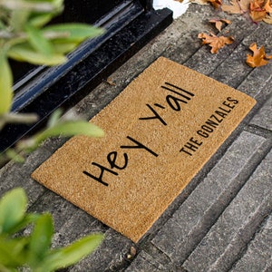 Personalized 'Hey Y'all' Doormat with Custom Names Southern Charm Welcome Mat Last Name Door Mat Housewarming Gift Home Decor Gift image 2