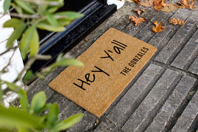 Personalized 'Hey Y'all' Doormat with Custom Names Southern Charm Welcome Mat Last Name Door Mat Housewarming Gift Home Decor Gift image 2