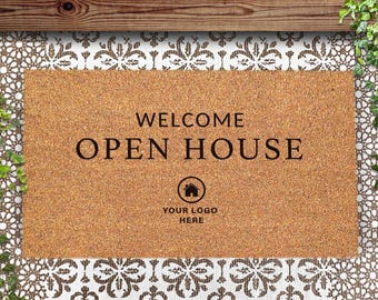 Personalized Open House Door Mat with Realtor Logo - Welcome potential buyers in style! Custom Realtor Door Mat  - Business Doormat - Rug