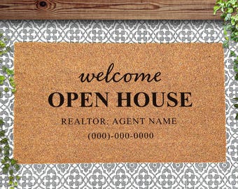 Personalized Welcome Doormat for Realtor's Open House, Agent Name & Contact Number Included, Custom Realtor Door Mat for Real Estate Agent