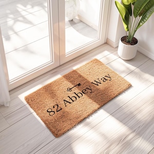 Personalized Key Icon Door Mat with Street Address - Personalized Welcome Mat - Address Doormat - Closing Gift - Realtor Client Gift-  Rug