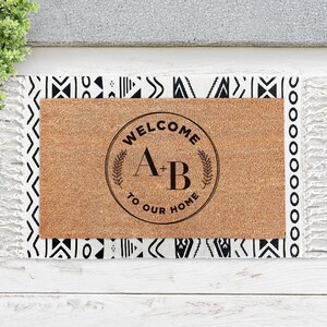 Personalized &#39;Welcome to Our Home&#39; Doormat with initials, Personalized Door mat, Housewarming, Home Decor, Couples Gift, Closing GIft