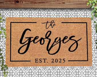 Family Name And Established Year Doormat, Custom Home Gift for Couples & Newlyweds, Personalized Doormat, Custom Rug, Customized Present
