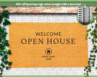 Personalized Open House Door Mat with Realtor Logo - Welcome potential buyers in style! Custom Realtor Door Mat  - Business Doormat - Rug