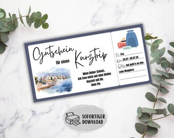 Gift voucher for a short trip, short break, birthday gift idea, holiday gift voucher, weekend trip, holiday invitation, wedding anniversary gift