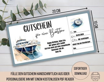 Bootstour Gutschein, Bootsfahrt Gutschein, Ausflug See Schiff fahren, Frau Geschenkidee Freundin, Geburtstagsgutschein Schiffstour