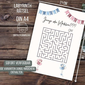 Labyrinth Gender Reveal, Geschlecht verkünden Rätsel, Mädchen oder Junge, Baby Geschlechtsverkündung, Babyparty Spiel, Baby Shower Spiel