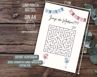 Labyrinth Gender Reveal, Gender Announcement Puzzle, Girl or Boy, Baby Gender Announcement, Baby Shower Game